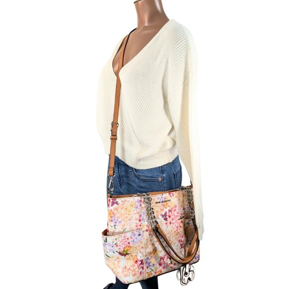 Dana Buchman White Floral PVC Faux Leather Julia 2-Way Tote Crossbody - Picture 12 of 12